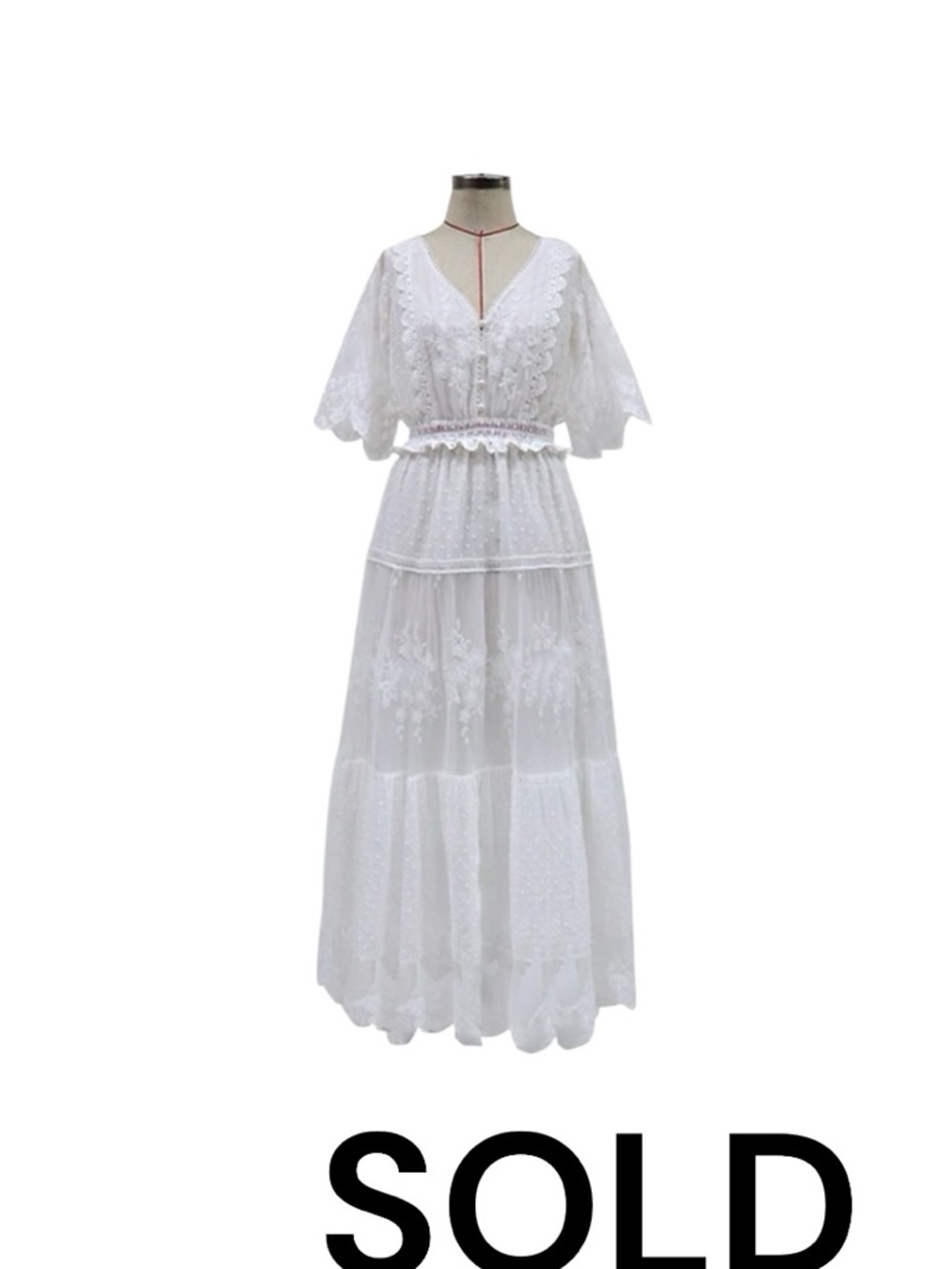 Fairy White Lace Boho Beach Cottagecore  Maxi Dress Euro Summer Wedding Resort